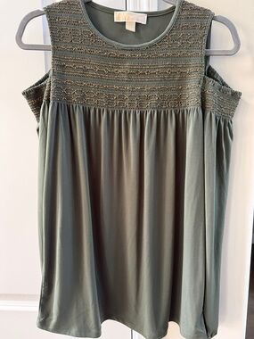 Michael Kors Olive Green Cold-Shoulder Blouse